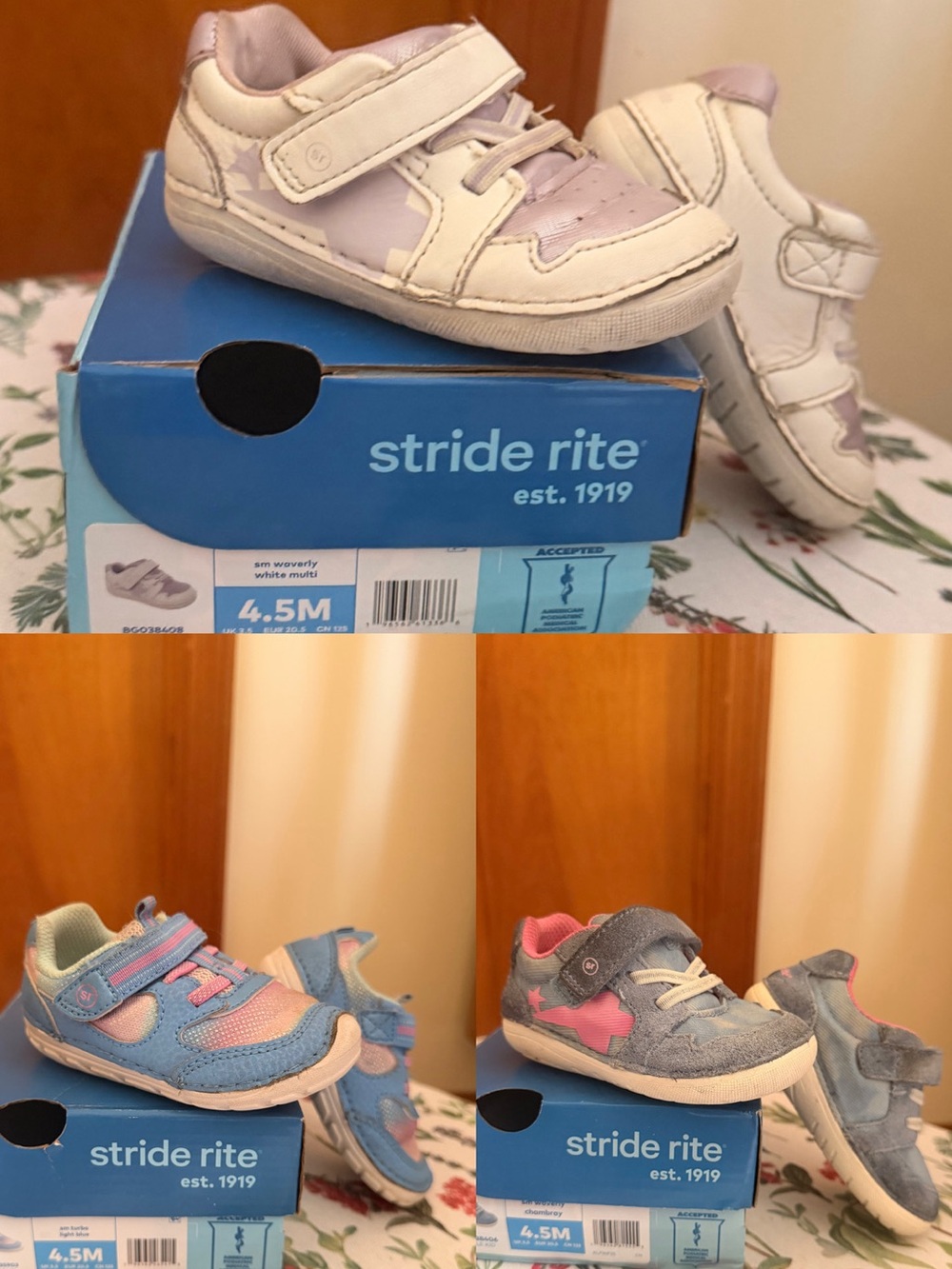 Stride Rite Soft Motion 4.5M Sneaker Bundle - 3 Pairs w/ Original Boxes